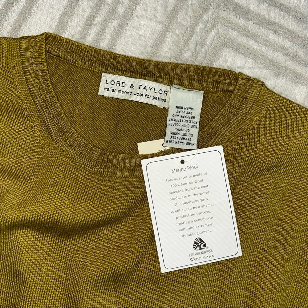 Lord & Taylor Olive Green Merino Wool Sweater - Picture 2 of 4